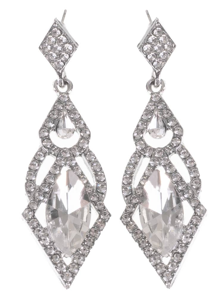 Image of Elegant Silver Rhinestone Drop Earrings