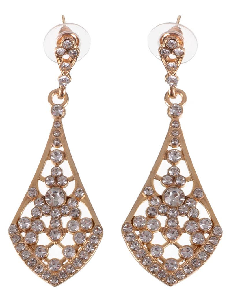 Image of Elegant Gold Drop Earrings with Silver Rhinestones