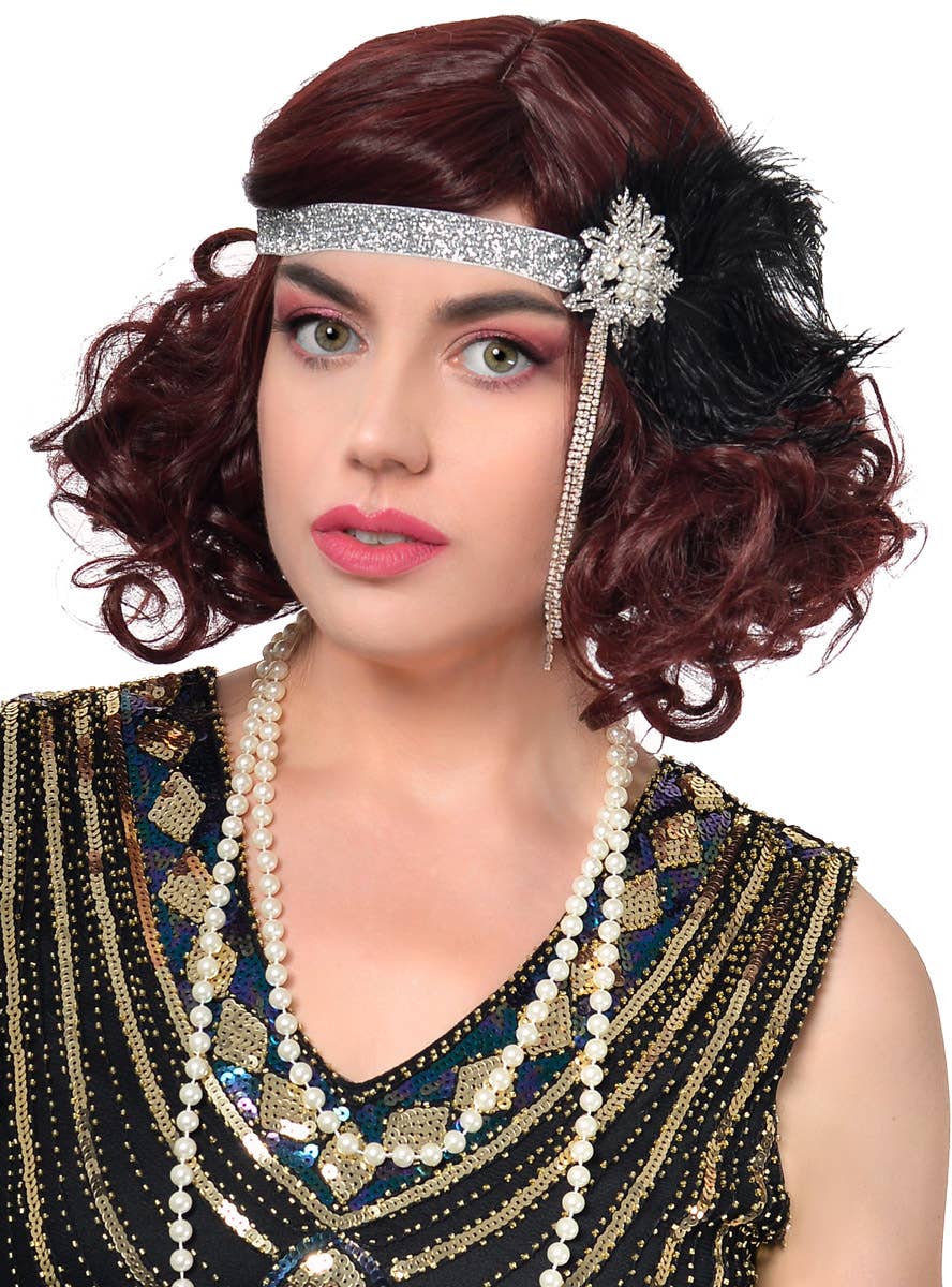 Silver Sparkly Headband 5 Piece Gatsby Costume Accessory Set - Close Up Image