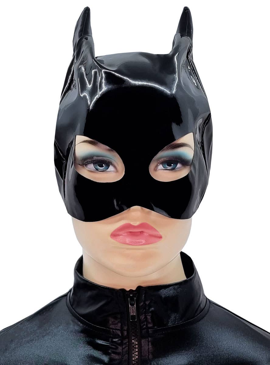 Black Vinyl Wet Look Catwoman Costume Mask for Adults
