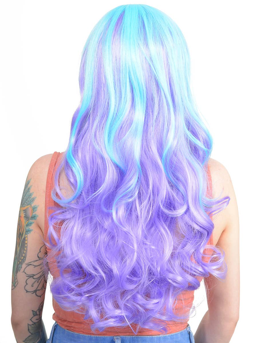 Pastel Purple and Blue Women's Curly Wig with Side Fringe Back Image