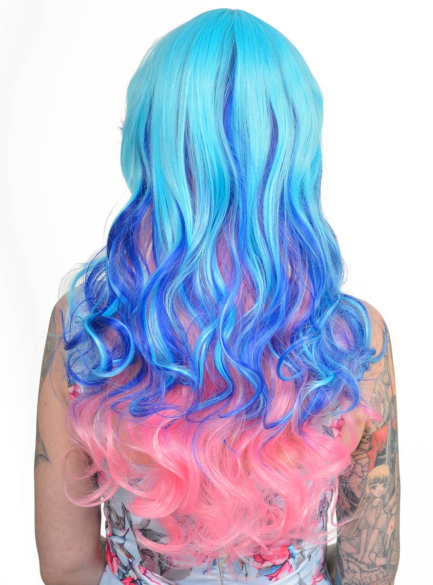 Light Blue, Royal Blue and Pink Layered Curly Wig for Women Back Image