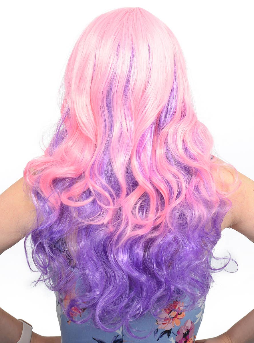 Pastel Pink and Purple Curly Wig with Side Fringe Back Image