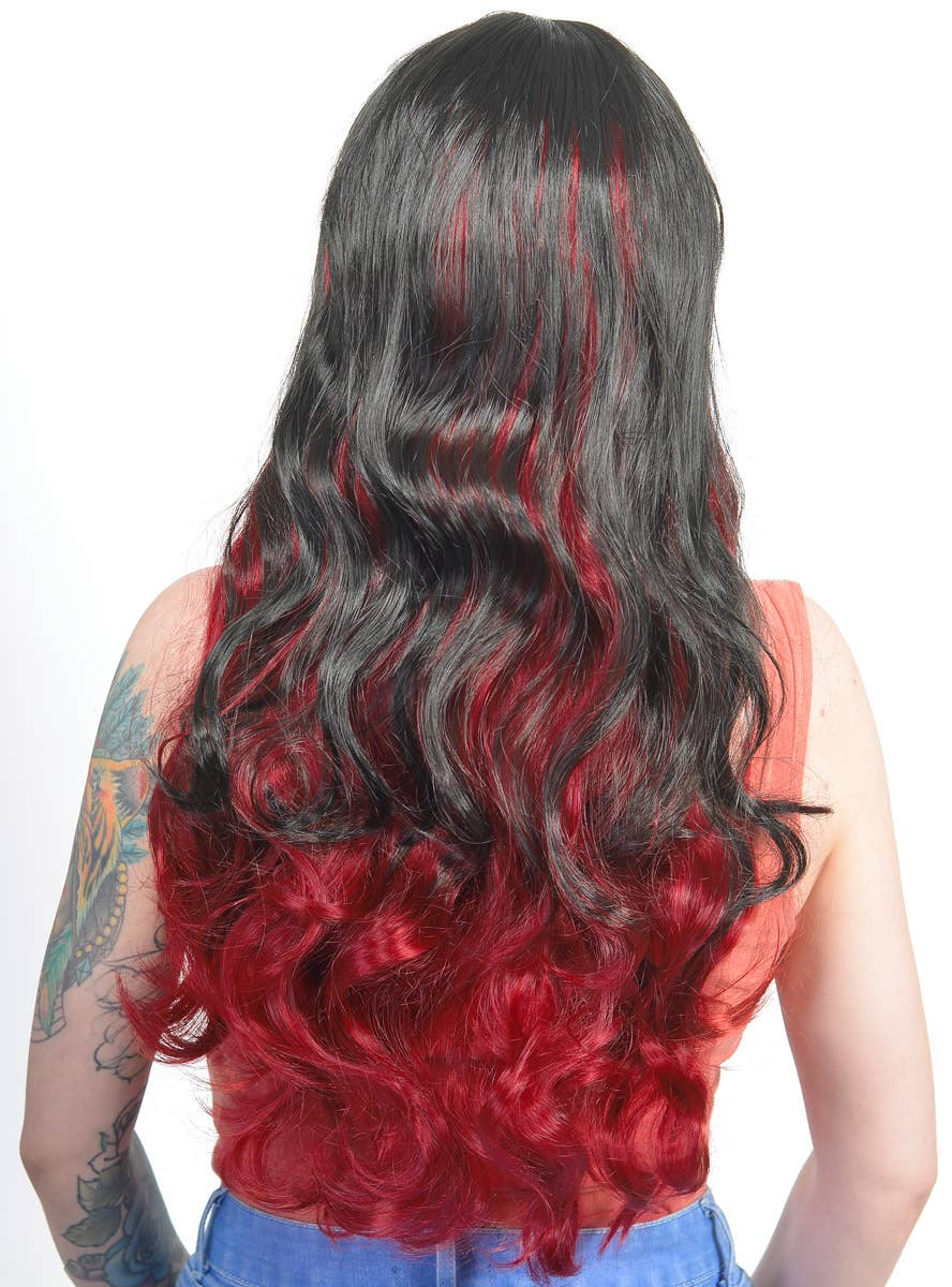 Red and Black Curly Wig with Fringe Back View