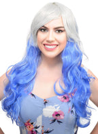 Grey and Blue Women's Curly Wig with Side Fringe Front Image
