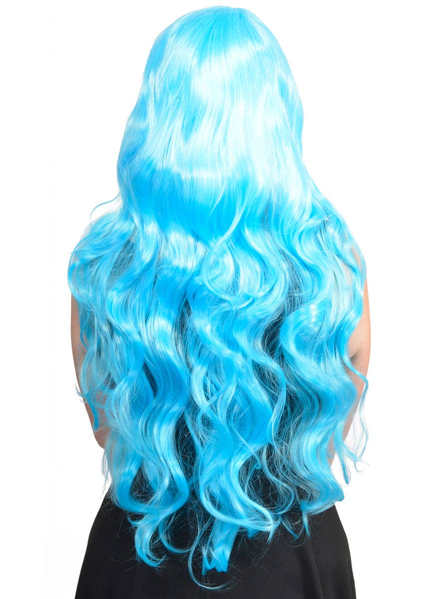 Womens Long Curly Light Blue Costume Wig Back Image