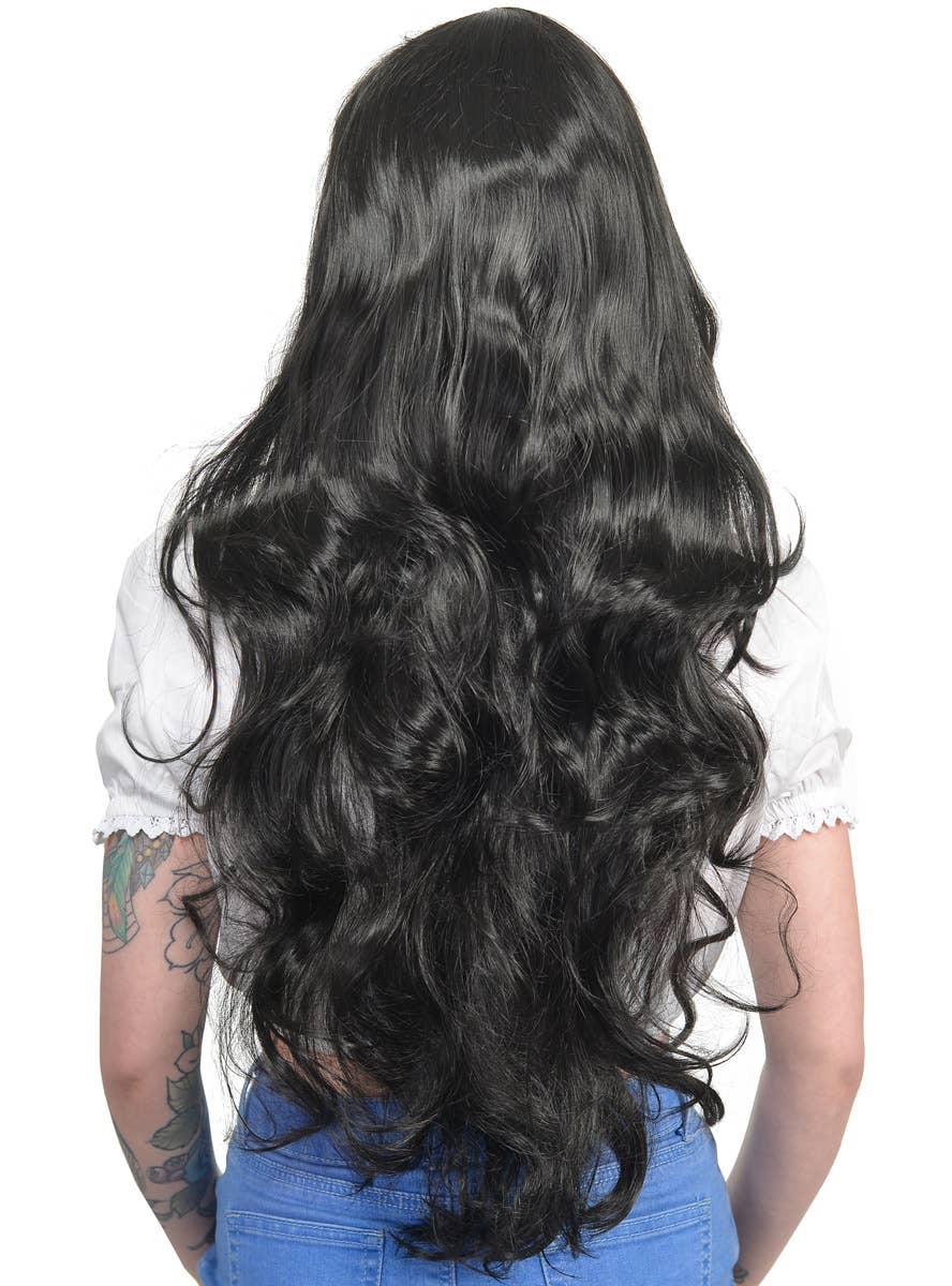 Womens Long Curly Black Costume Wig Back Image