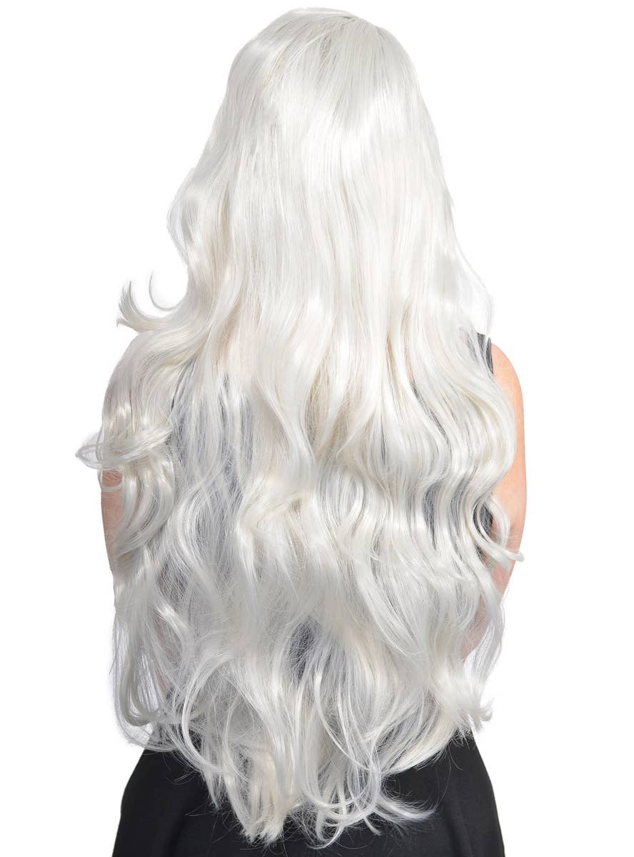 Womens Long Curly Silver Costume Wig Back Image