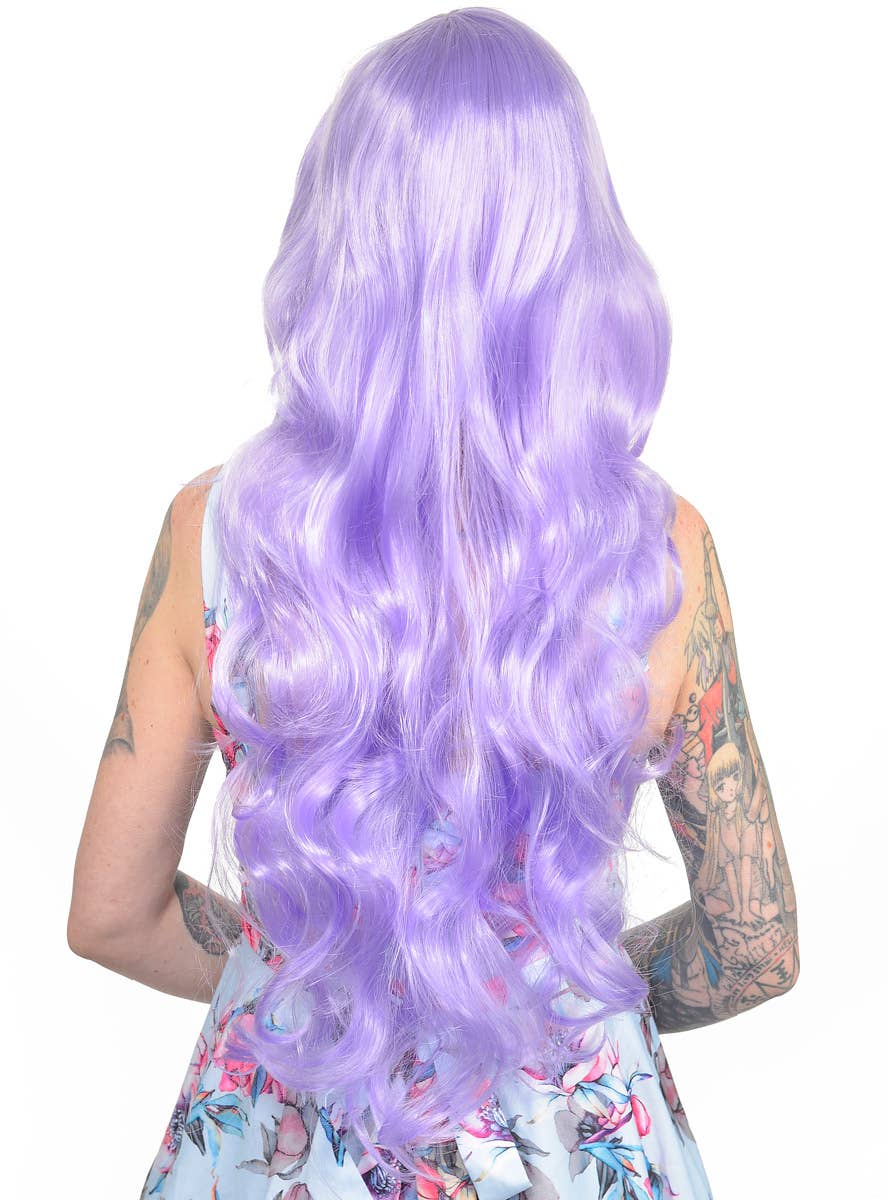 Womens Long Curly Lilac Purple Costume Wig Back Image