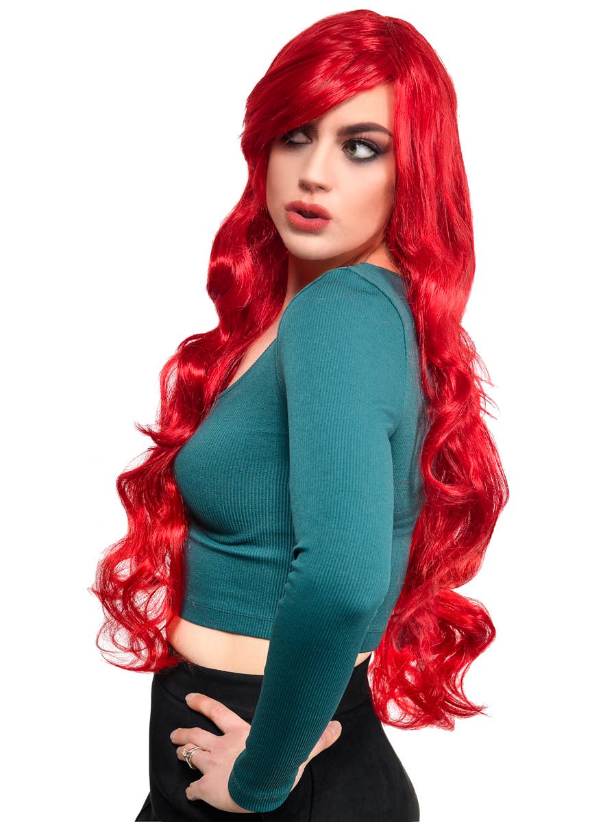 Extra Long Bright Red Curly Women's Costume Wig - Main Image