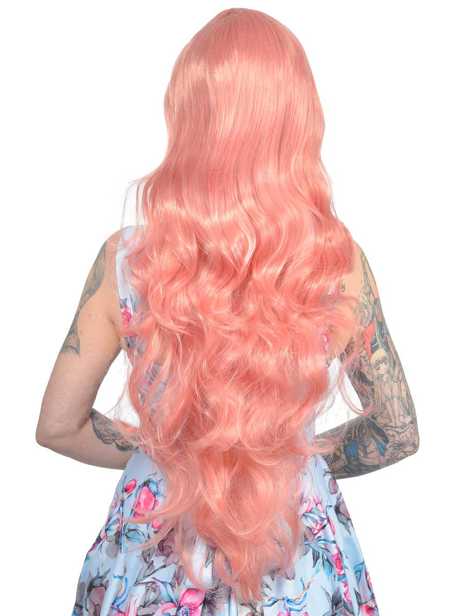 Womens Long Curly Dusty Pink Costume Wig Back Image