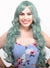 Womens Long Curly Dusty Green Costume Wig Front Image