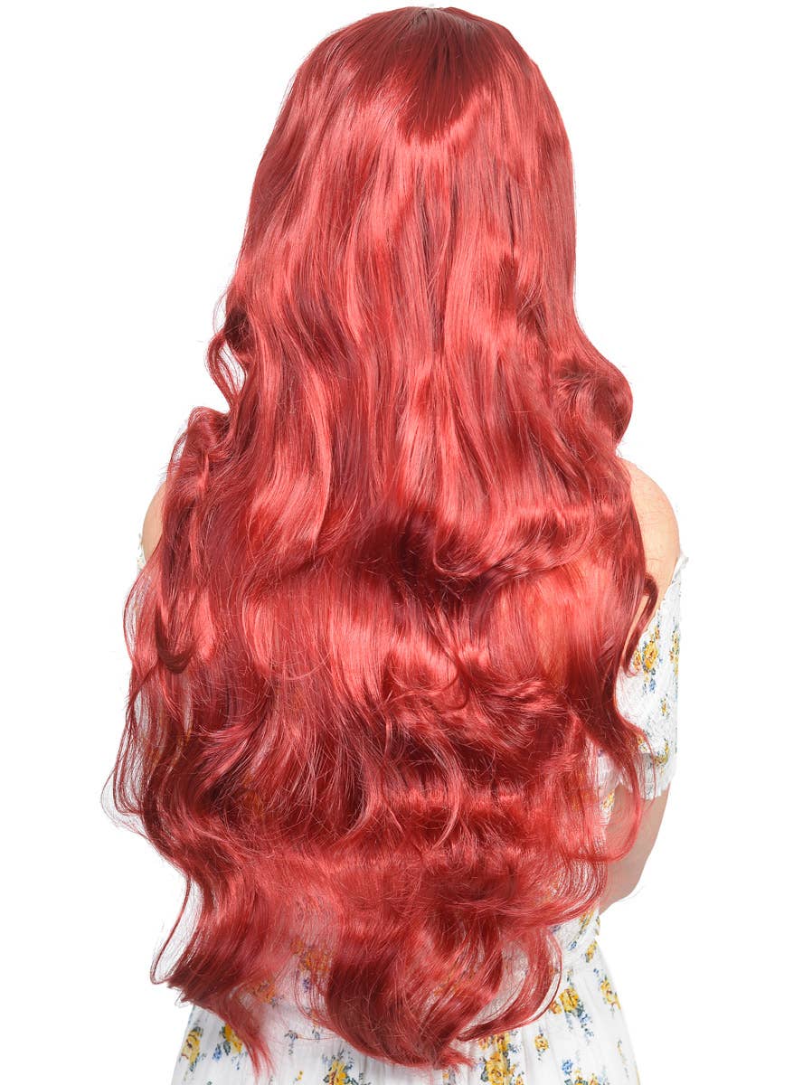 Womens Long Curly Auburn Red Costume Wig Back Image