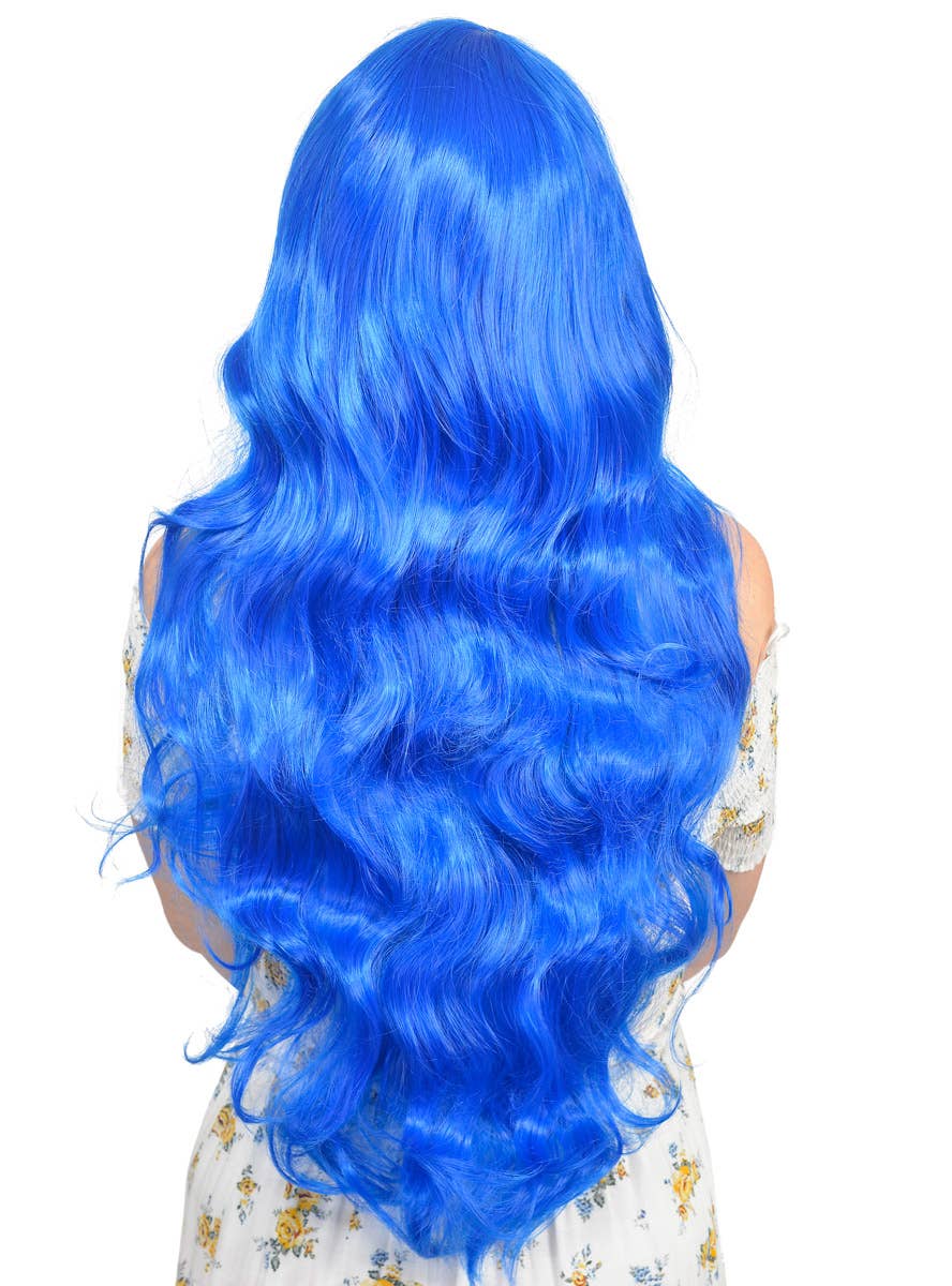 Womens Long Curly Royal Blue Costume Wig Back Image