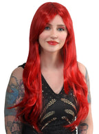 Women's Deep Red Long Wavy Fashion Costume Wig