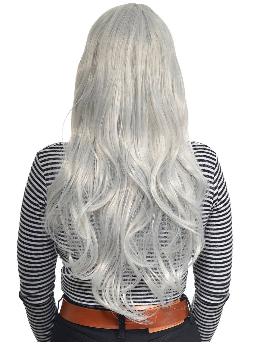 Long Wavy Platinum Silver Women's Costume Wig - Back Image