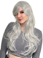 Long Wavy Platinum Silver Women's Costume Wig - Front Image