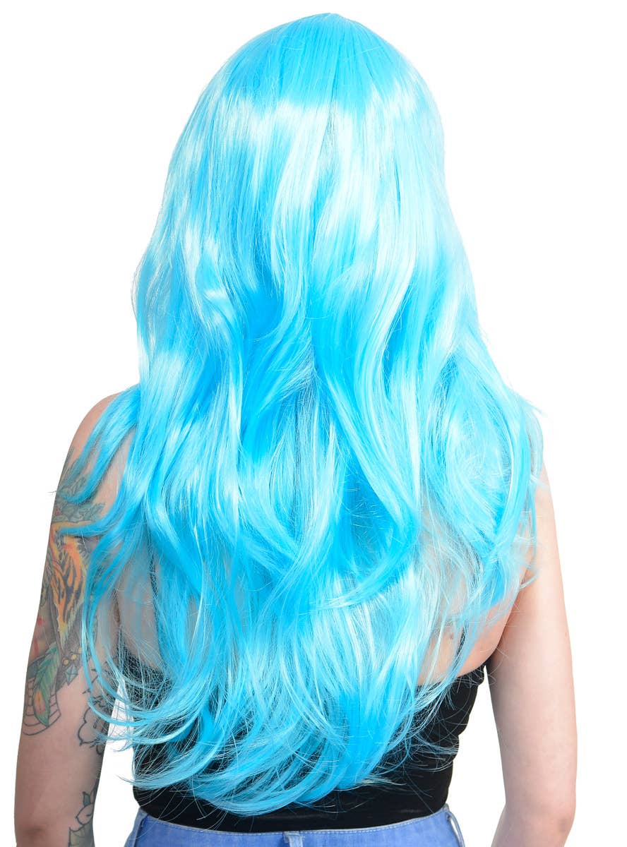 Womens Light Blue Wavy Wig with Side Fringe Back Image