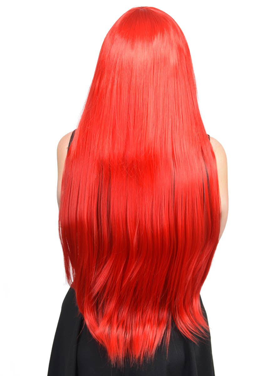 Women's Bright Red Long Straight Wig Back Image