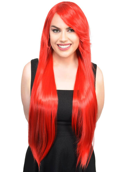 Women's Bright Red Long Straight Wig Front Image