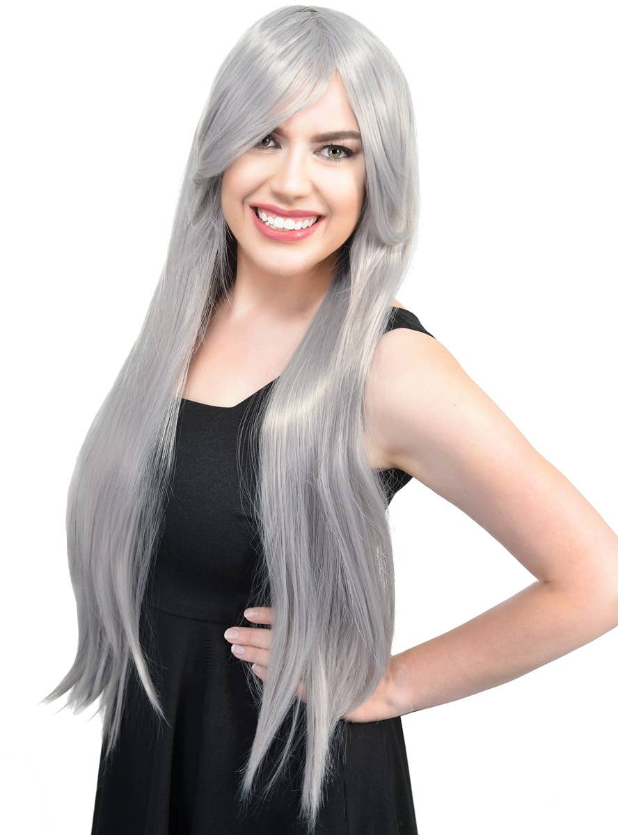 Women's Dark Silver Straight Wig Side Image