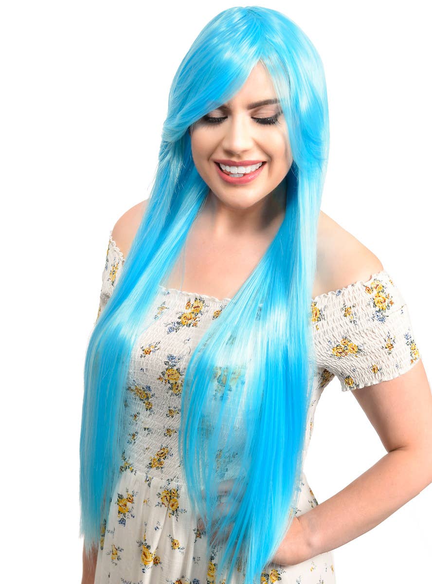 Women's Light Blue Straight Wig Front Image