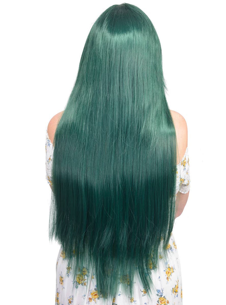 Women's Forest Green Long Straight Wig Back Image