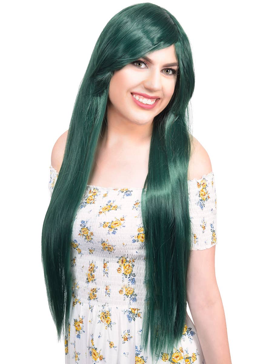Women's Forest Green Long Straight Wig Front Image