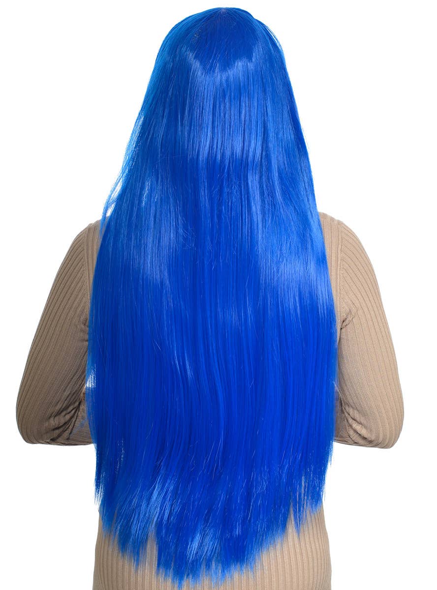 Extra Long Straight Blue Women's Costume Wig with Side Fringe - Back Image