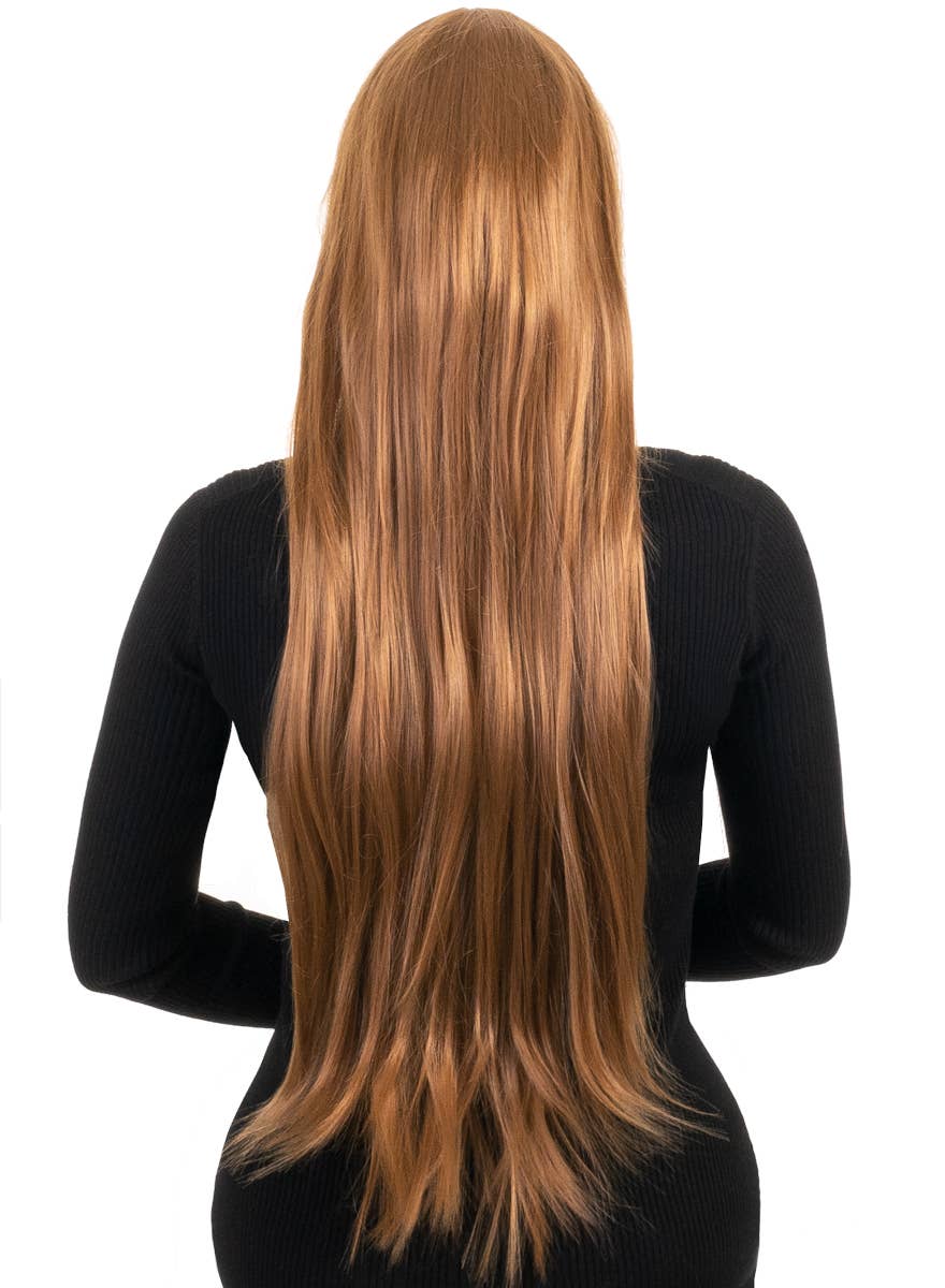 Extra Long Straight Brown Women's Costume Wig with Side Fringe - Back Image