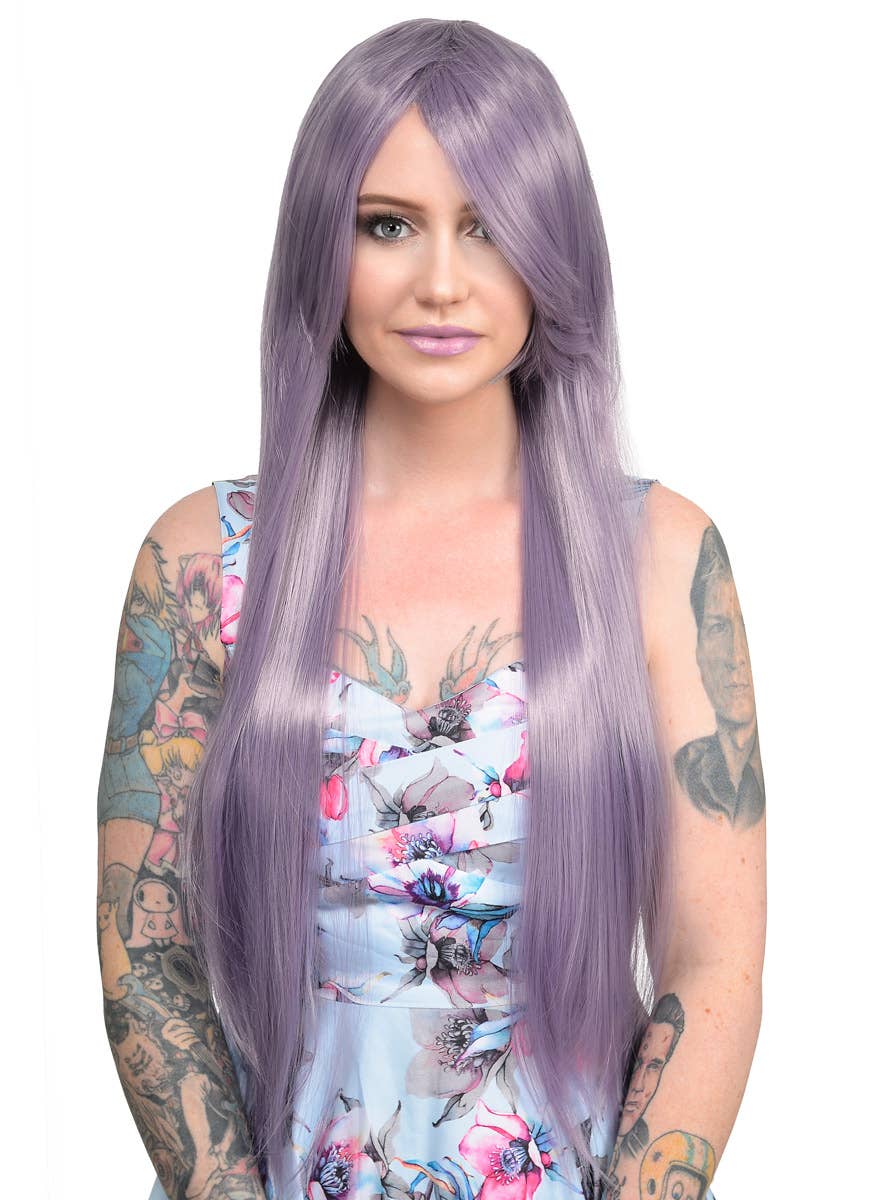 Womens Long Straight Lavender Purple Wig Front Image