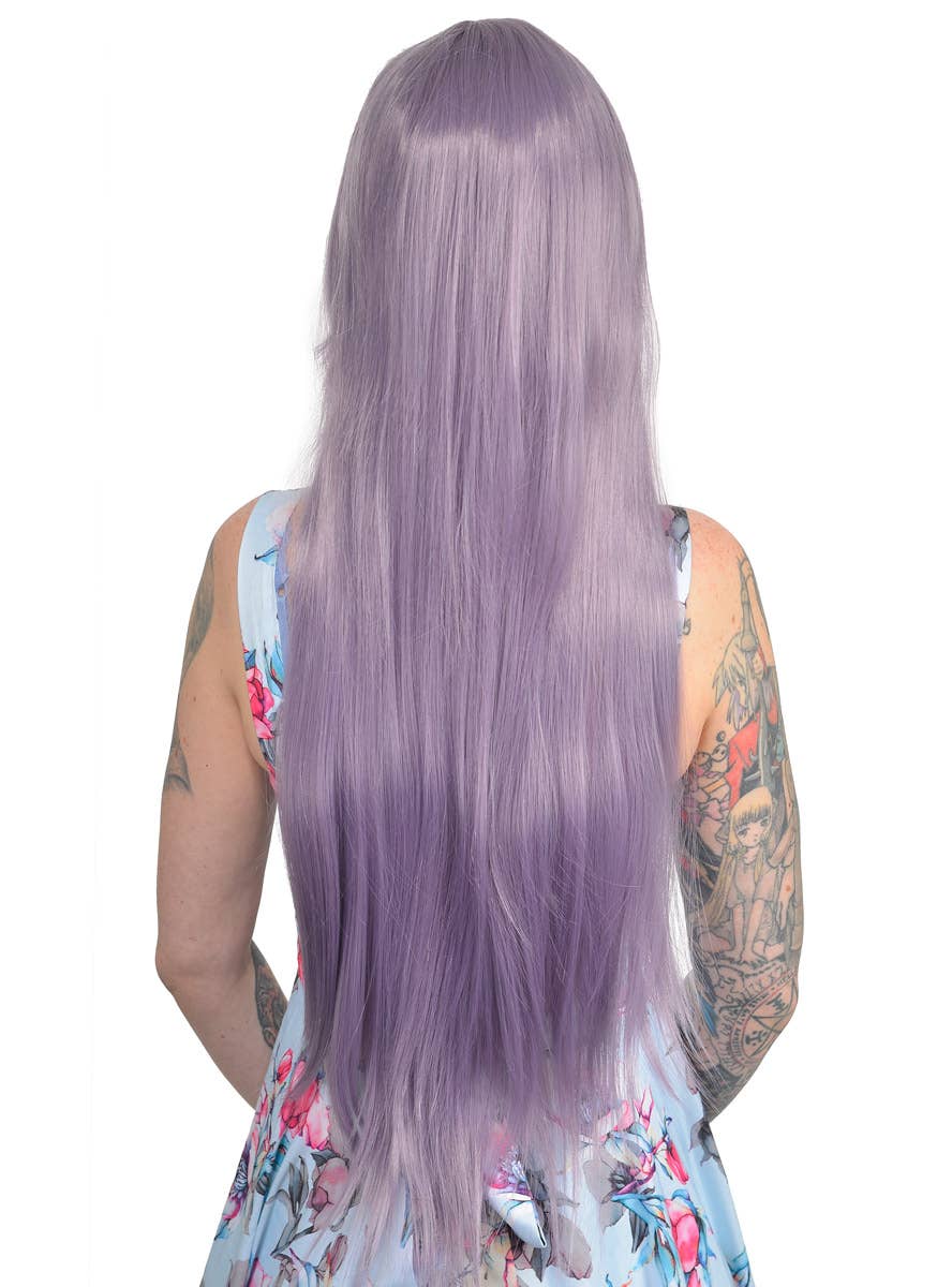 Womens Long Straight Lavender Purple Wig Back Image