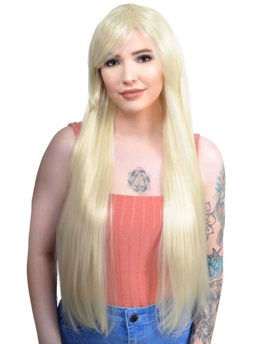 Women's Light Blonde Long Straight Wig Front Image