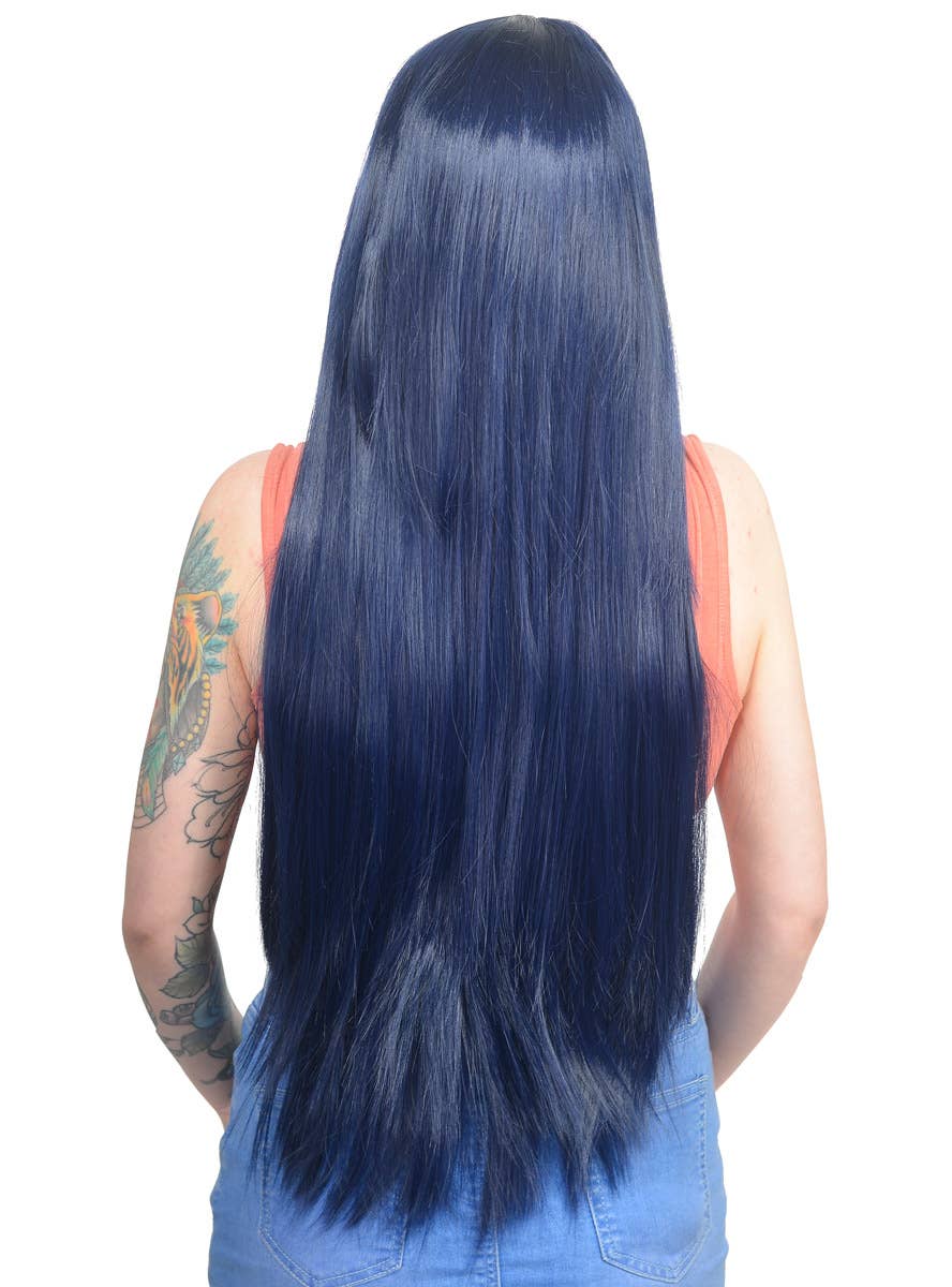 Women's Navy Blue Long Straight Wig Back Image