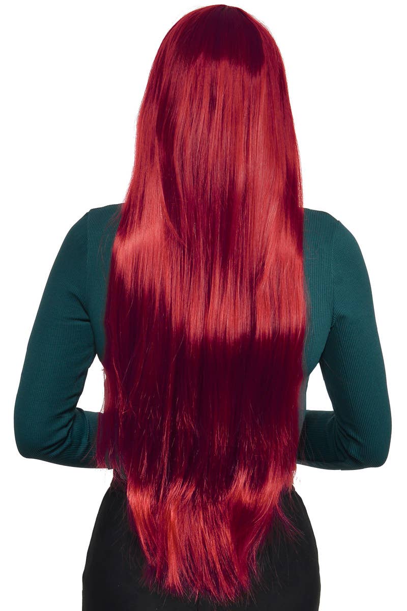 Extra Long Straight Burgundy Red Women's Costume Wig - Back Image