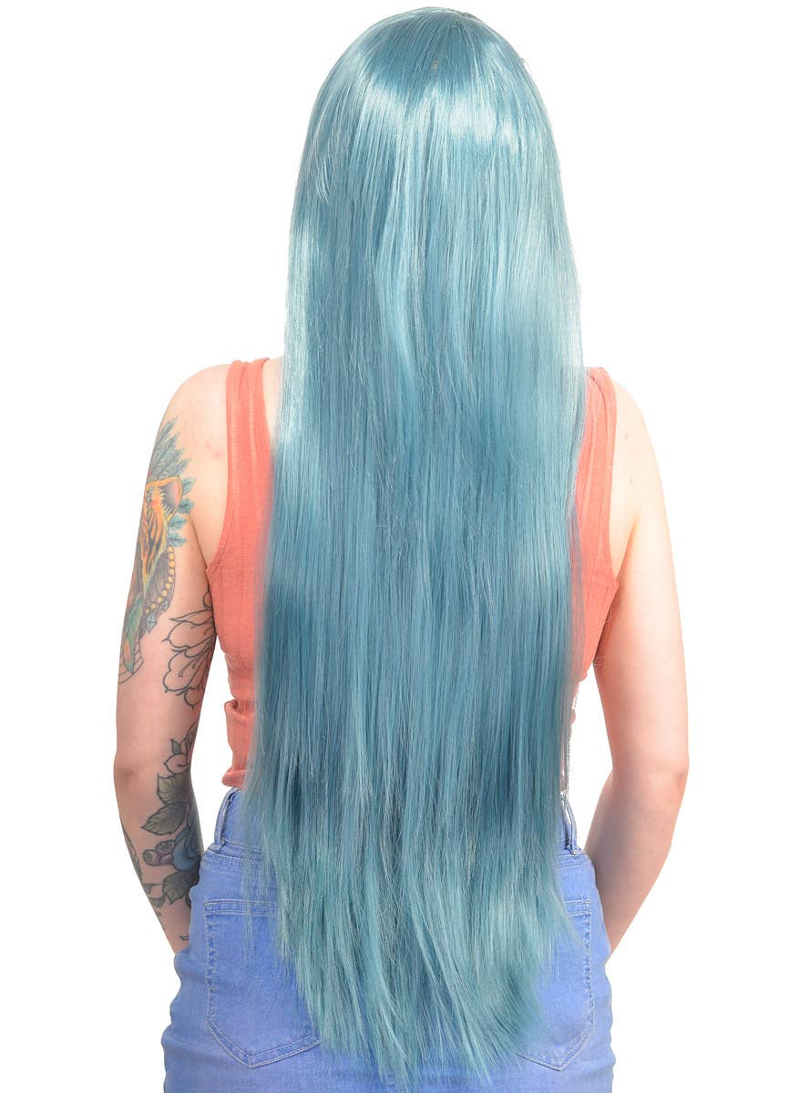 Women's Pastel Blue Long Straight Wig Back Image