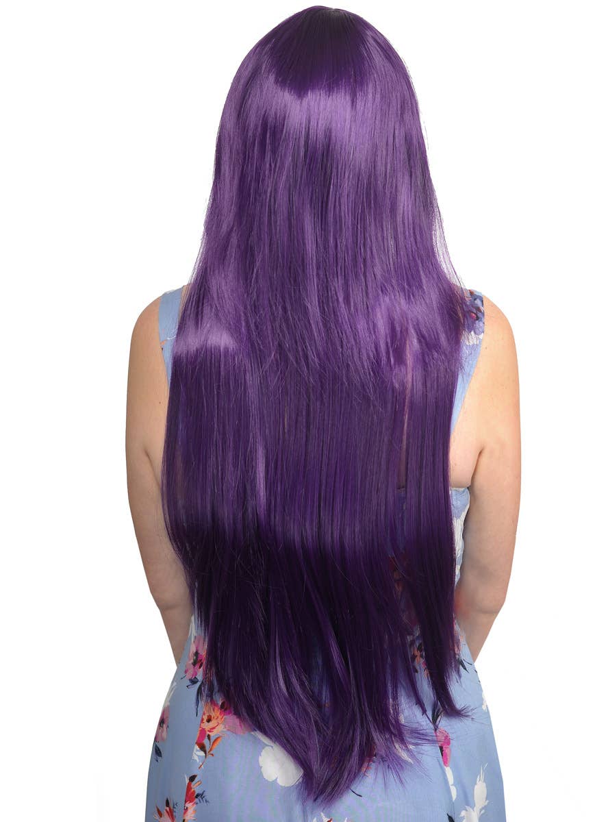 Women's Dark Purple Long Straight Wig Back Image