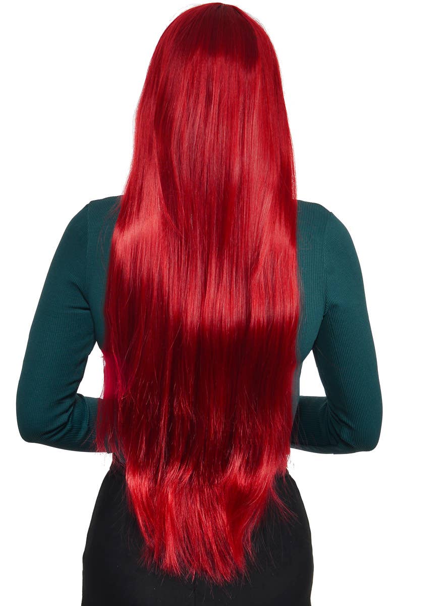 Extra Long Straight Red Women's Costume Wig with Side Fringe - Back Image