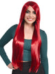 Extra Long Straight Red Women's Costume Wig with Side Fringe - Front Image