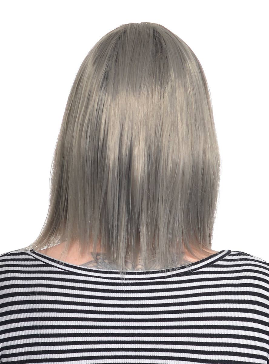 Women's Concave Silver Grey Straight Bob Fashion Wig with Skin Top Parting - Back Image