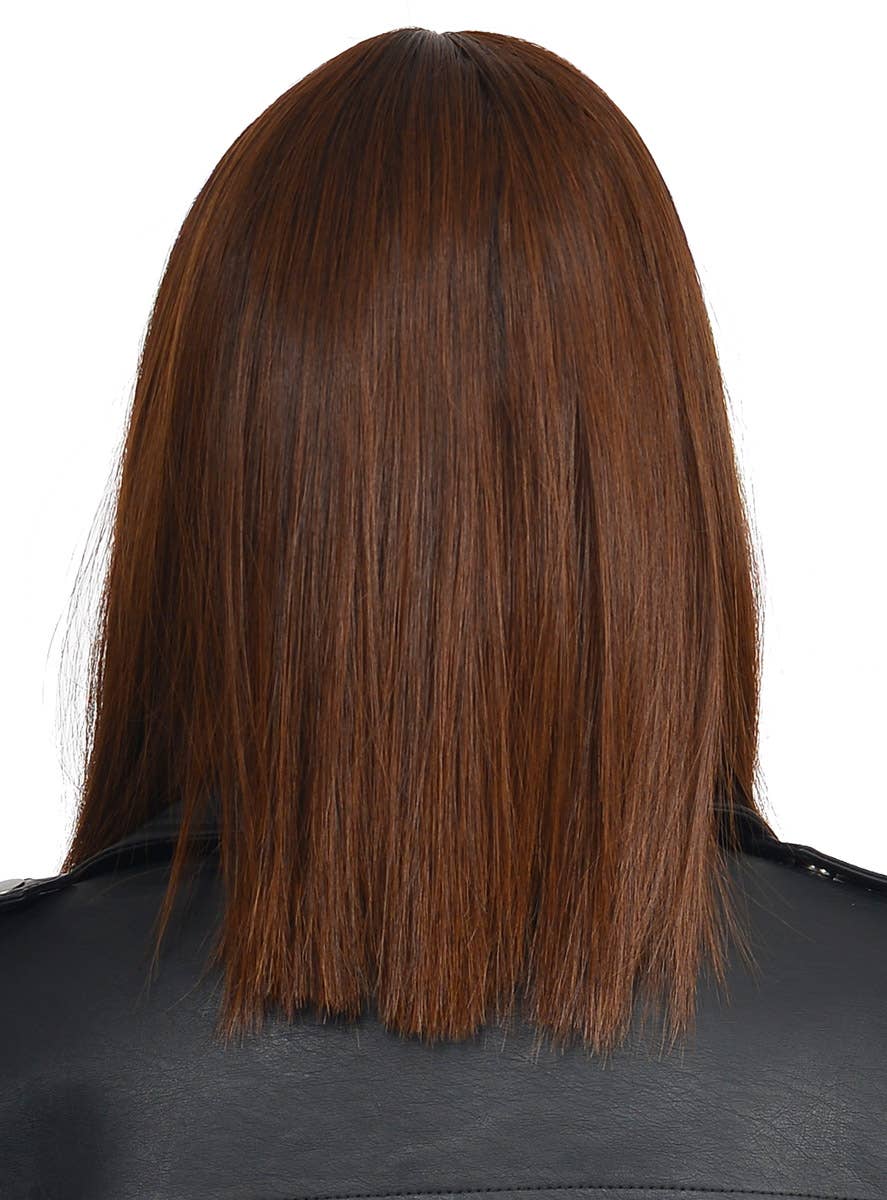 Women's Concave Caramel Brown Straight Bob Fashion Wig with Skin Top Parting - Back Image