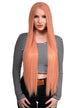 Women's Extra Long Peach Pink Straight Fashion Wig with Lace Part - Main Image