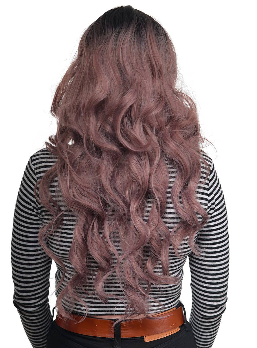 Women's Deluxe Dark Rose Pink Curly Ombre Fashion Wig with Lace Part - Back Image