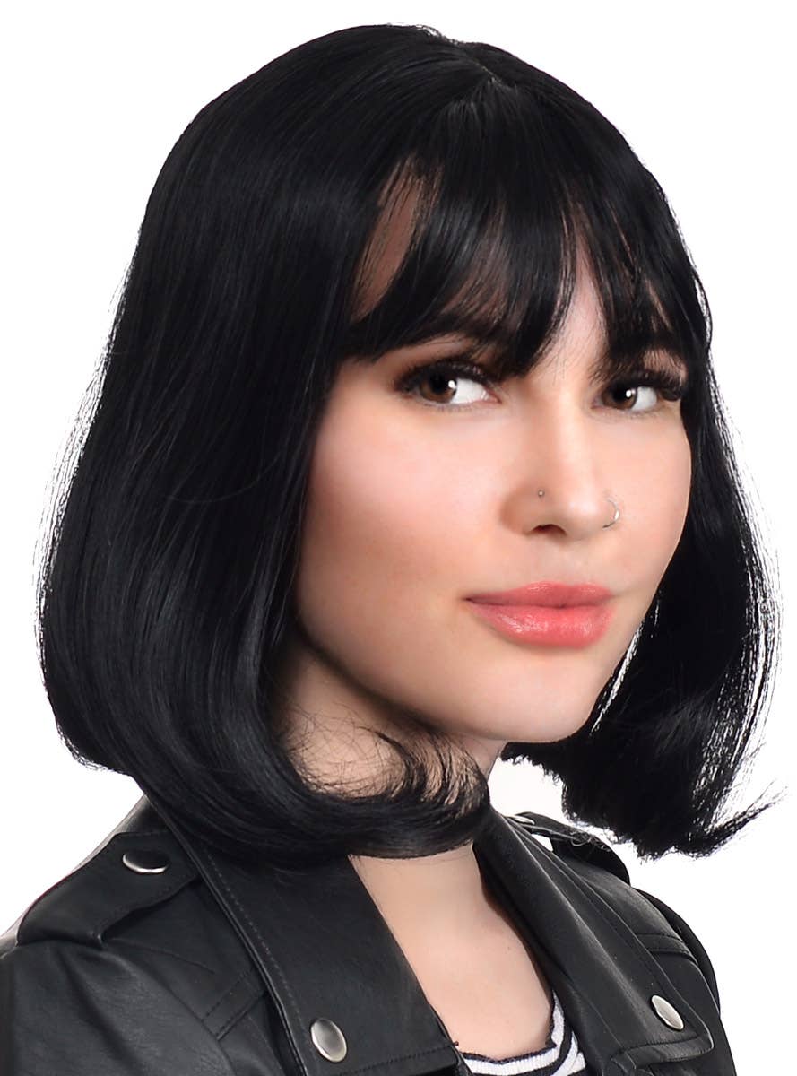 Women's Concave Black Straight Bob Fashion Wig with Skin Top Parting - Alternate Image
