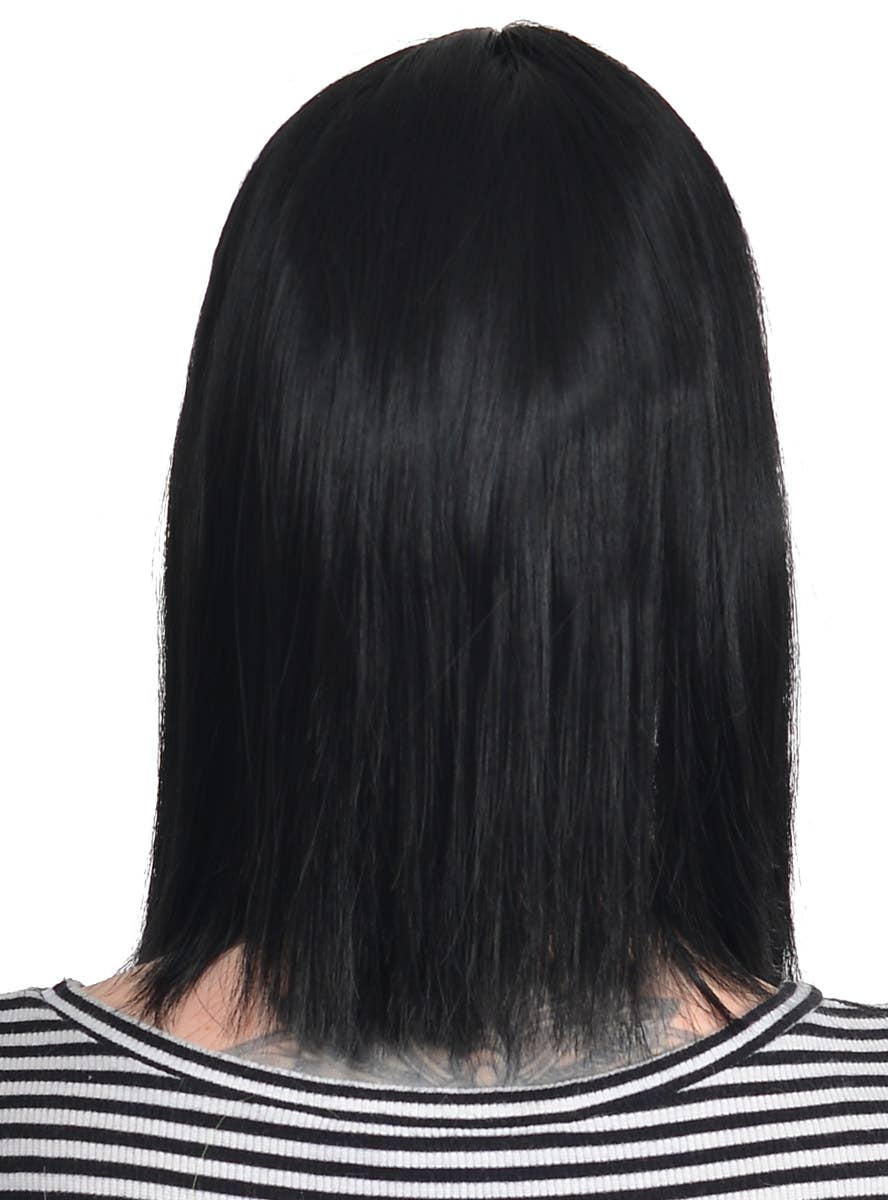 Women's Concave Black Straight Bob Fashion Wig with Skin Top Parting - Back Image