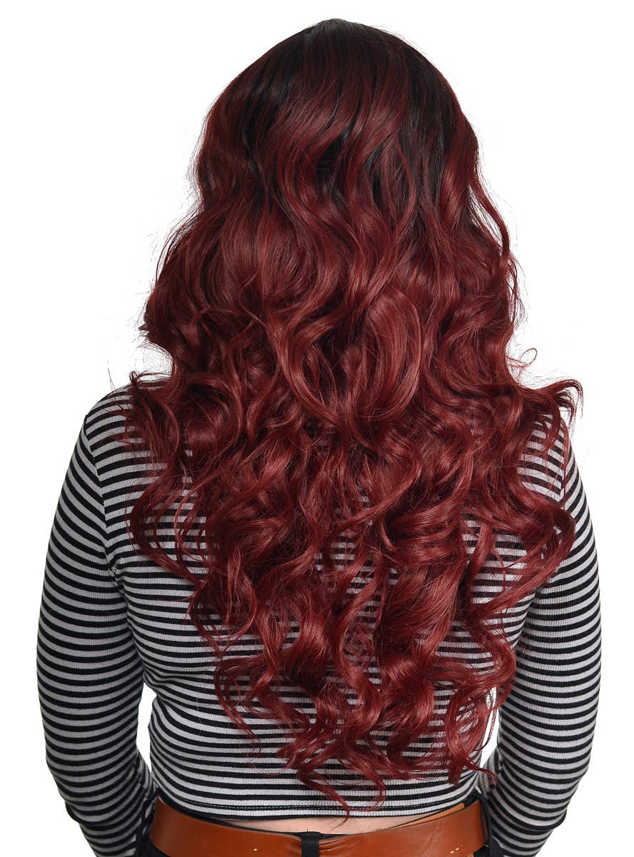 Women's Deluxe Deep Burgundy Red Curly Ombre Fashion Wig with Lace Part - Back Image