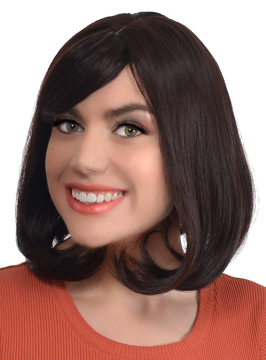 Chocolate Brown Womens Concave Synthetic Bob Wig with Realistic Skin Cap Part - Alternate Image