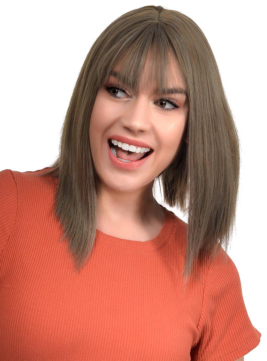 Ash Brown Womens Concave Synthetic Bob Wig with Realistic Skin Cap Part - Alternate Front Image