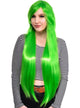 Straight Extra Long Womens Neon Lime Green Costume Wig - Front Image
