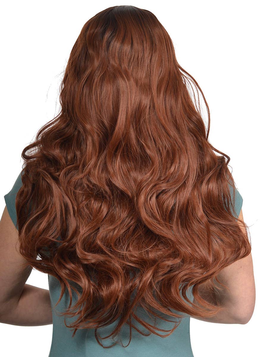 Women's Soft Chestnut Brown Curly Synthetic Fashion Wig with Dark Roots and Lace Parting - Back Image